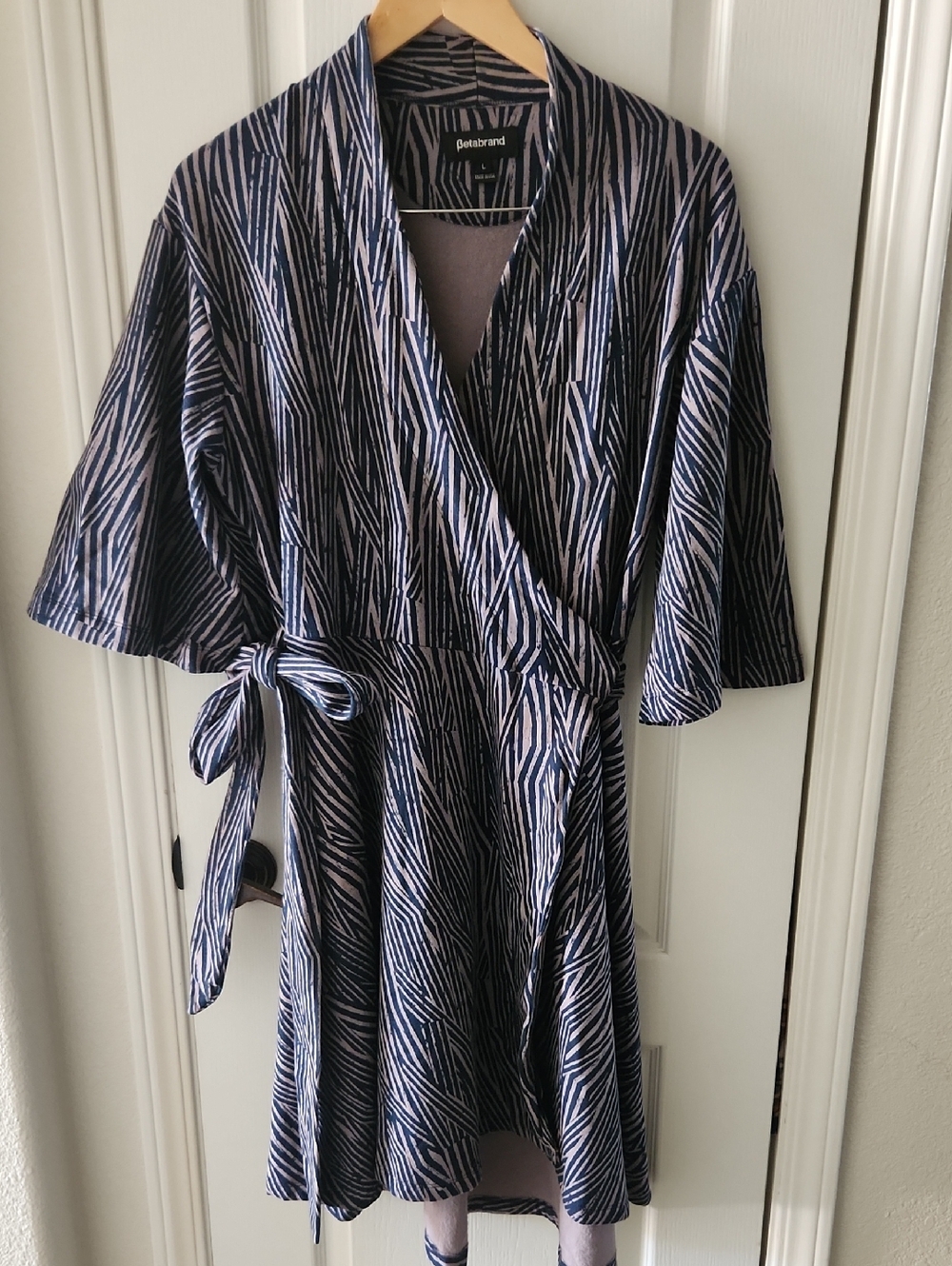Betabrand Navy and Cream Striped Wrap Dress, Size Large